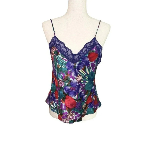 Vintage Cacique Medium Floral Silky Cami Lingerie Lace Y2K Camisole Slip Top - Picture 1 of 10
